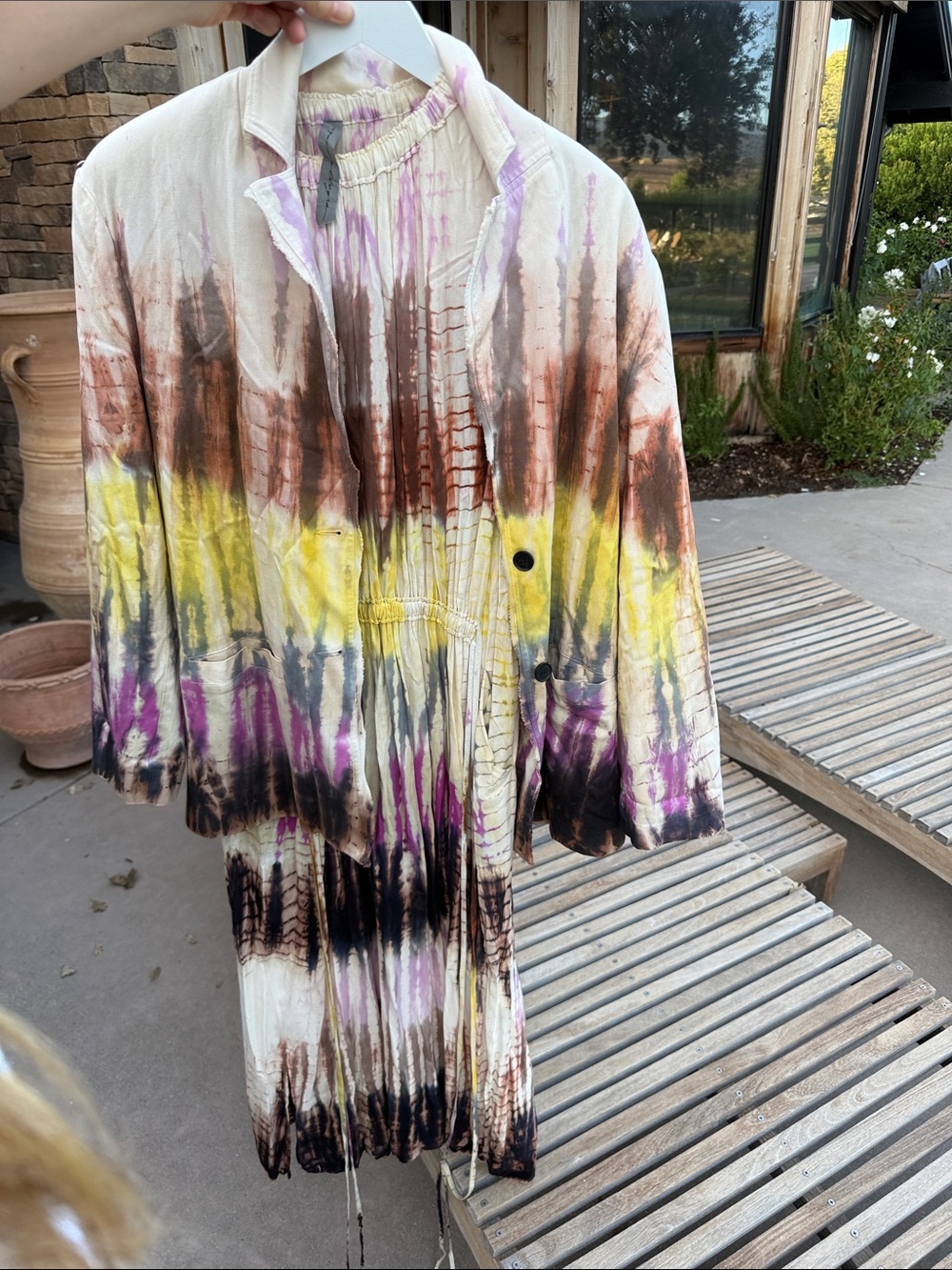 Raquel Allegra Multicolor Tie-Dye Cotton Blazer And Dress Set